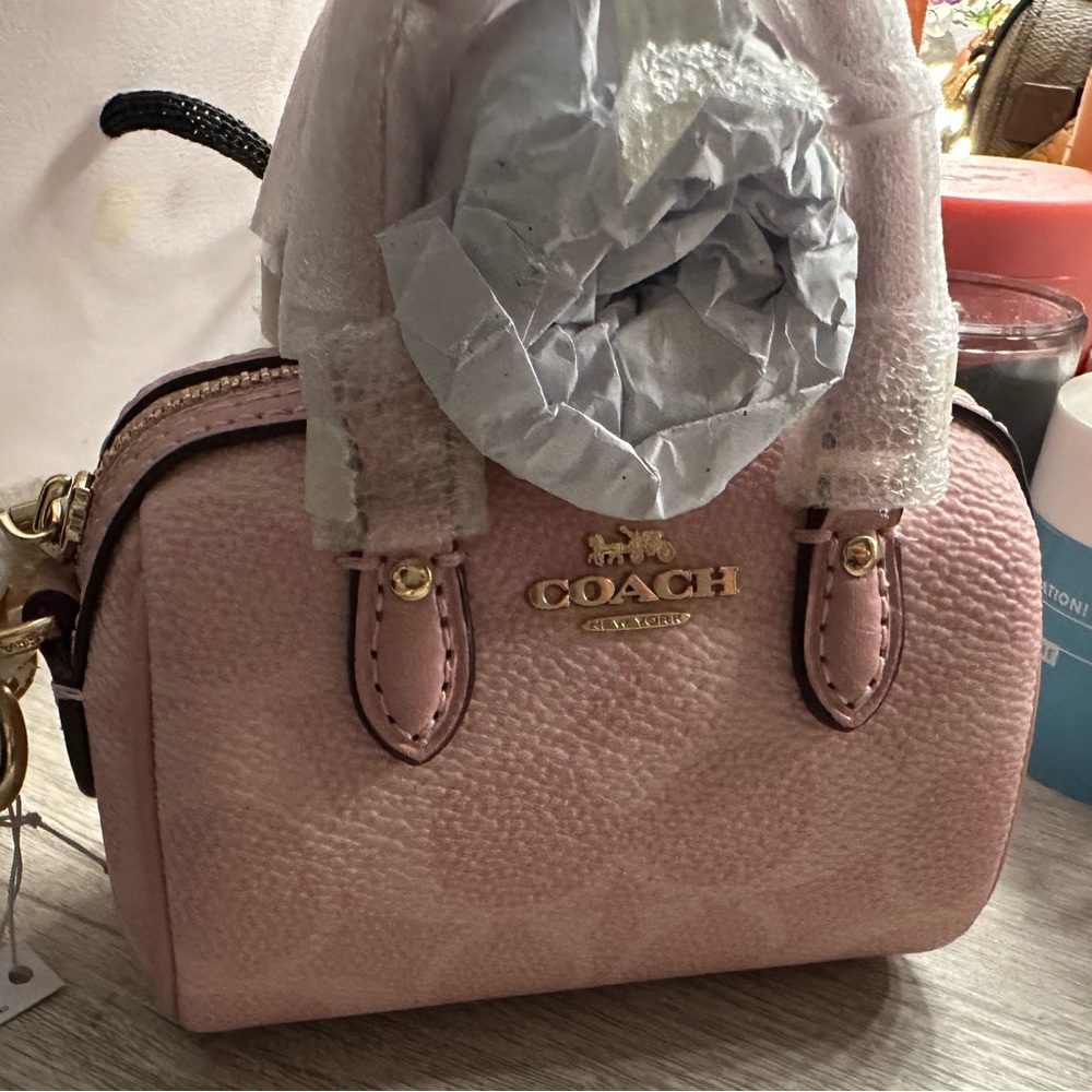 Mini Rowan Bag Charm In Signature Canvas in powder pink NEW